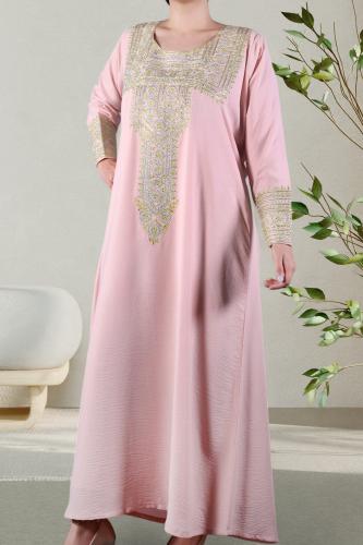 جلابيات كريب سادة بتطريز فاخر كم ماسك