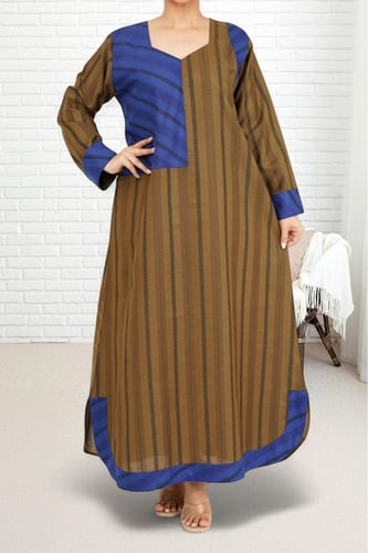 جلابية كتان مقلم لونين