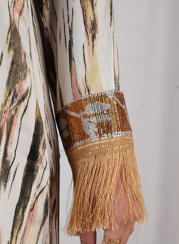 جلابية قطن حرير طباعة ديجيتال مع هدب على الكم 5028