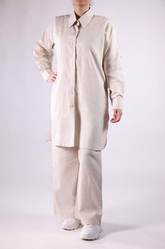 طقم سفر كتان طبيعي - بيج فاتح