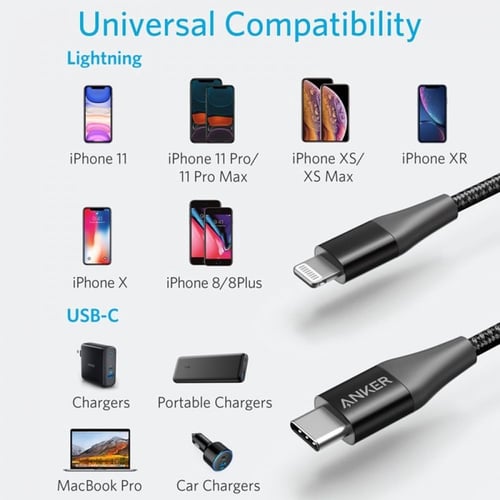 سلك شاحن ايفون بي دي اسودمن شركة انكر