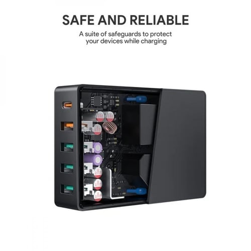 منصة شحن أوكي بقوة 63 واط اربع منافذ USB ومنفذ تاي...