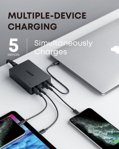 منصة شحن أوكي بقوة 63 واط اربع منافذ USB ومنفذ تاي...