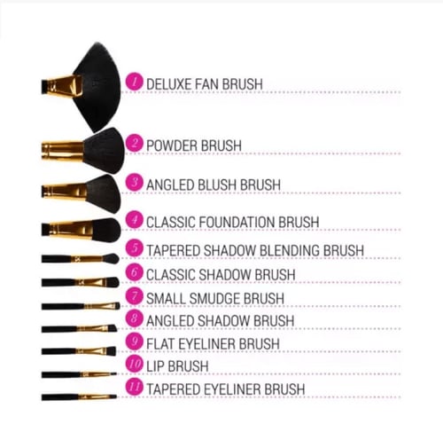 مجموعة فرش مكياج أسود منقط من بي اتش - 11 فرشاة