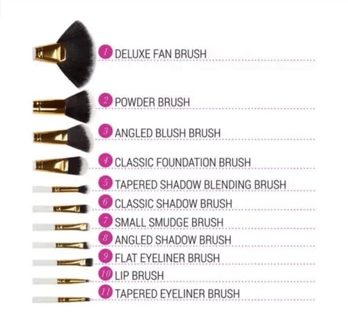 مجموعة فرش مكياج أبيض منقط من بي اتش - 11 فرشاة