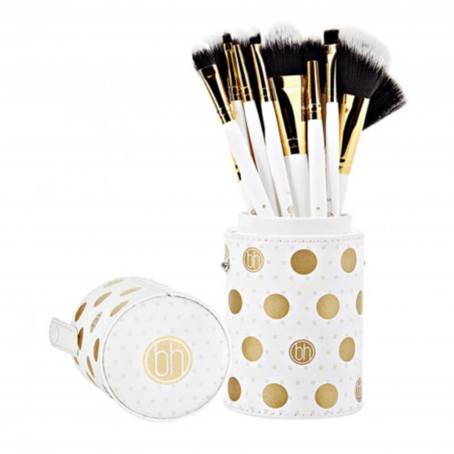 مجموعة فرش مكياج أبيض منقط من بي اتش - 11 فرشاة