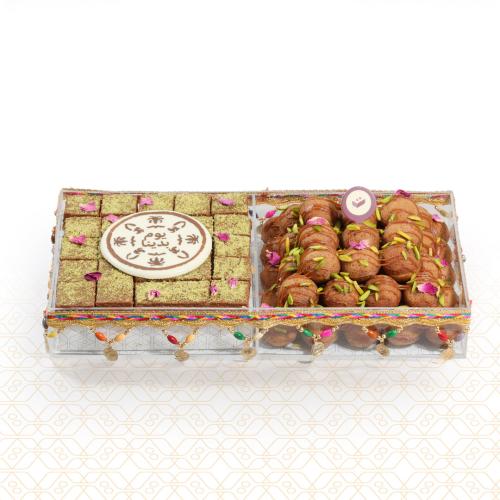 صينية اكريليك حلا رنجية + كيكة كرات التمر