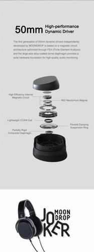 MOONDROP JOKER Headphone 50mm Dynamic Driver Full-...