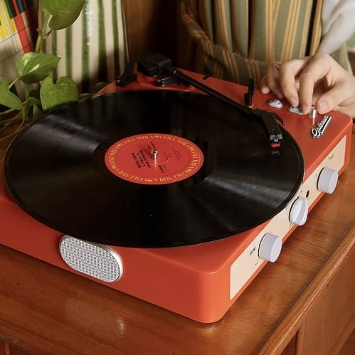 Gadhouse Orange Brad Retro Record Player With Spea...