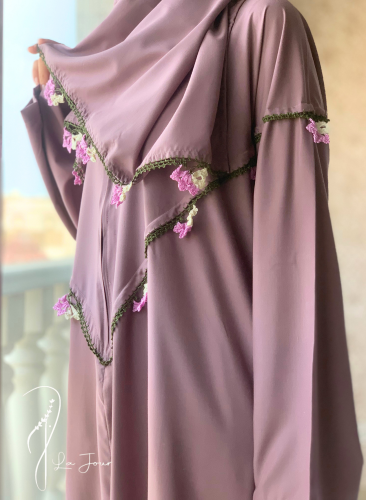 شرشف صلاة سحاب فوشي و فيروزي مزين بالكروشي يدوي و...