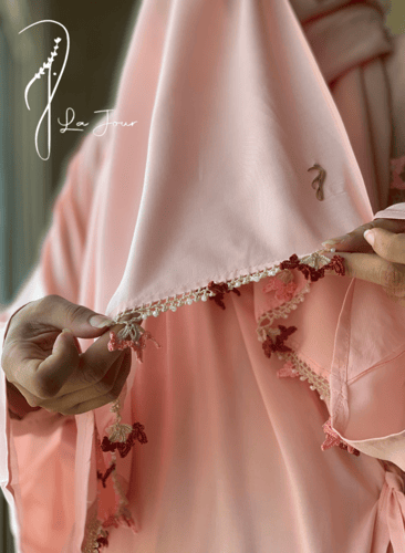 شرشف صلاة لف وردي على خربزي كروشيه يدوي الطرحة مثب...