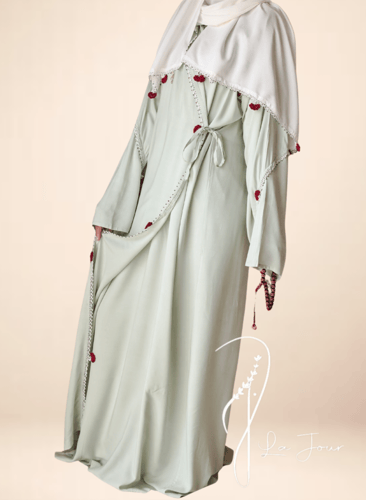 شرشف صلاة لف قطن بارد أخضر باستال مزين بكروشيه الي...