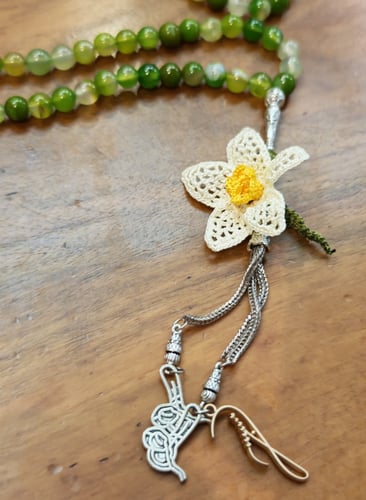 سبحة 99 عقيق برازيلي أخضر فستقي مزينة بوردة أويا ك...