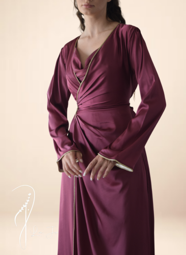 قميص نوم وروب عنابي حرير ستان