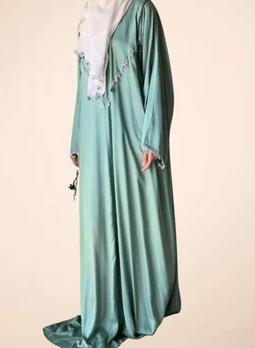 شرشف صلاة سستة أخضر مزين بالكروشيه و الورد الاويا