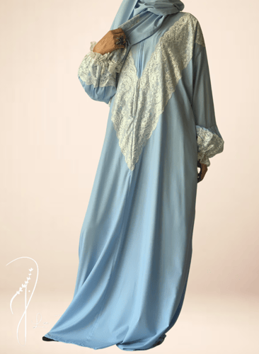 شرشف صلاة دانتيل سماوي سحاب و الطرحة مثبتة