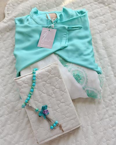 شرشف صلاة سستة اخضر مزين بالاويا التركى من لاجور