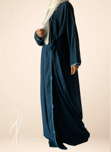 شرشف صلاة لف ازرق بترولي كروشيه يدوي طرحة مثبتة