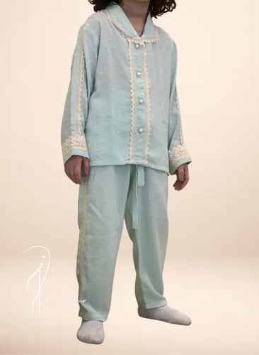 بيجامة أطفال قطن تفني منقط قيطان بيج