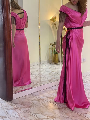 فستان تفتا حرير فوشي واسود