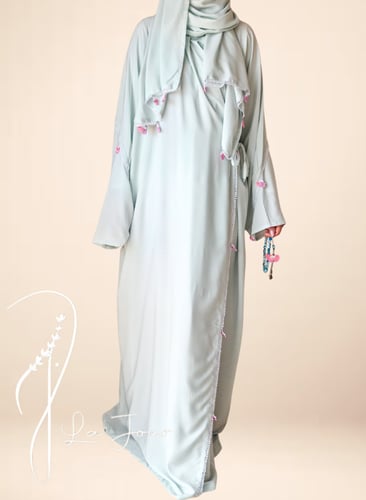 شرشف صلاة لف قطن بارد أخضر باستال مزين بكروشيه بنك...