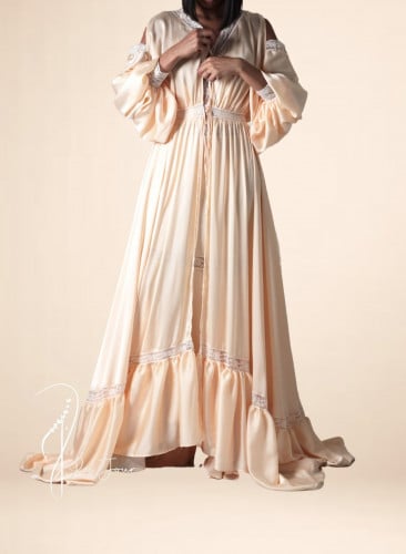 قميص وروب نوم خربزي فاتح ستان حرير من لاجور