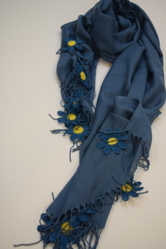 طرحة بكروشيه ورود اويا تركي ازرق