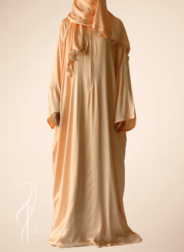 شرشف صلاة سحاب خربزي مزين بالكروشيه اليدوي و الطرح...