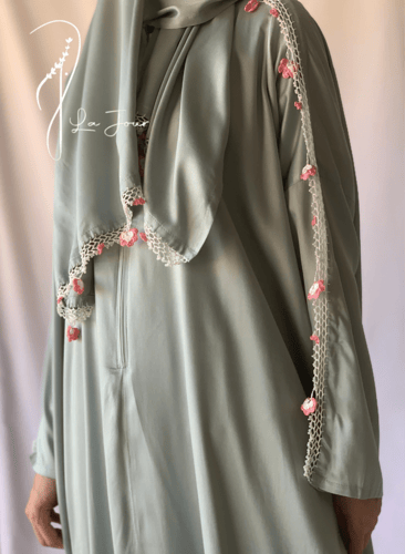 شرشف صلاة سحاب ازرق قطن ستان كروشيه يدوي