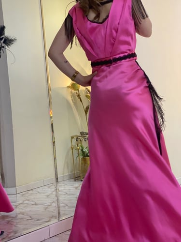 فستان تفتا حرير فوشي واسود