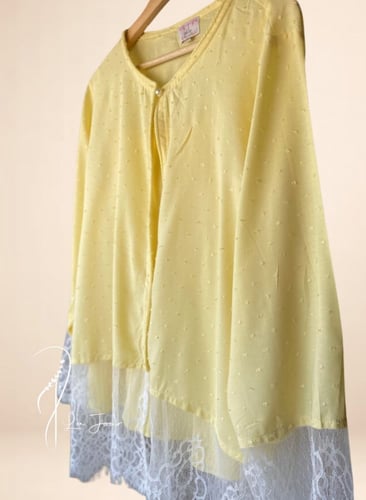 بيجامة ليموني قطن دانتيل 3 قطع