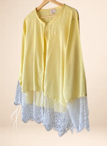 بيجامة ليموني قطن دانتيل 3 قطع