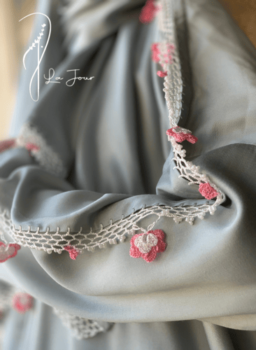 شرشف صلاة سحاب ازرق قطن ستان كروشيه يدوي