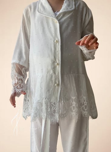 بيجامة اطفال قطن مع دانتيل أبيض