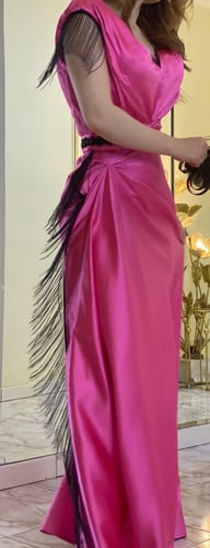 فستان تفتا حرير فوشي واسود