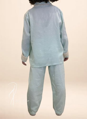 بيجامة أطفال قطن تفني منقط قيطان بيج