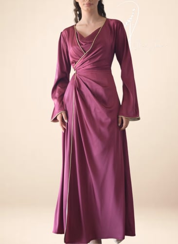 قميص نوم وروب عنابي حرير ستان