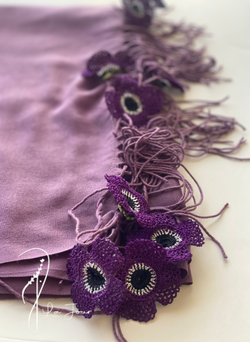 طرحة بكروشيه اويا تركي ورد موف باستيل