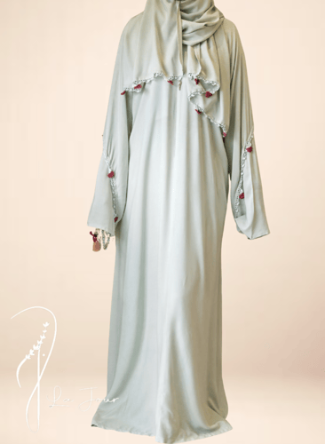 شرشف صلاة بسستة اخضر باستال كروشيه احمر يدوي فاخر