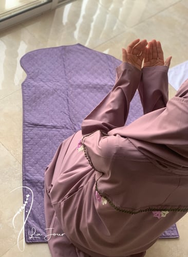 شرشف صلاة سحاب فوشي و فيروزي مزين بالكروشي يدوي و...