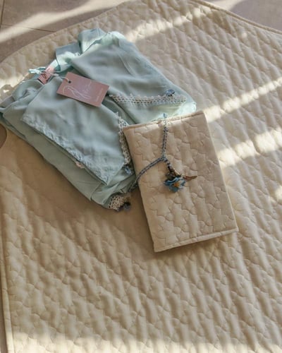 شرشف صلاة لف قطن أزرق بستال بالورد الاويا من لاجور