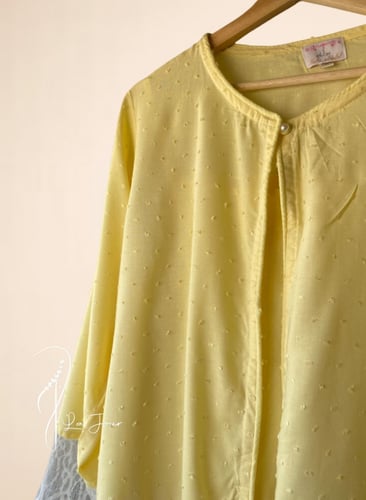 بيجامة ليموني قطن دانتيل 3 قطع