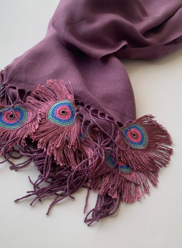 طرحة عنابي موف مزبن بكروشيه طاوس تركي فاخر