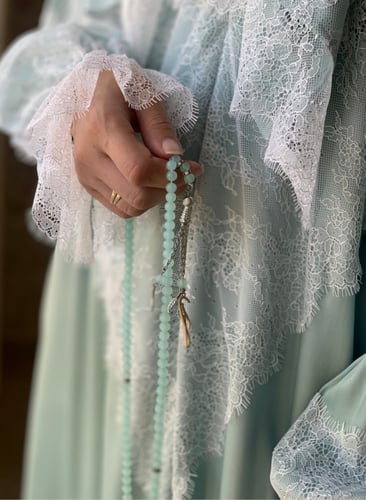 شرشف صلاة دانتيل سحاب أخضر