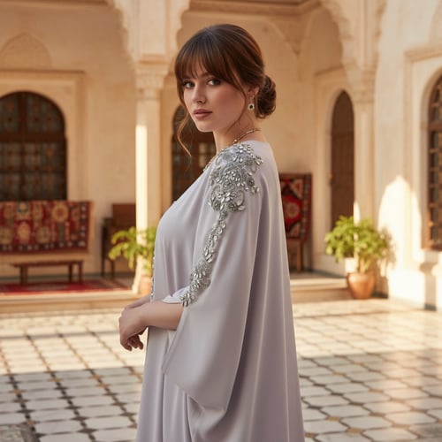 ثوب رمادى مطرز من لاجور حق رمضان