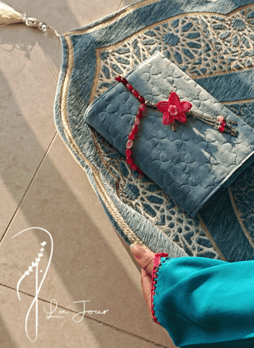 شرشف صلاة لف فيروزي بالكروشيه يدوي