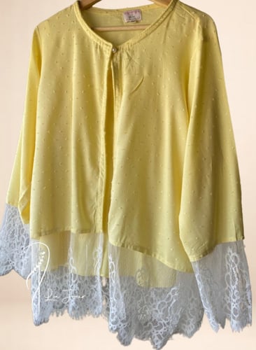 بيجامة ليموني قطن دانتيل 3 قطع