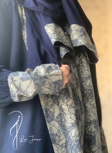 عباية كتان سحاب طرحة منفصلة ازرق