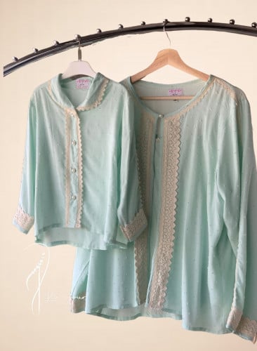 بيجامة أطفال قطن تفني منقط قيطان بيج