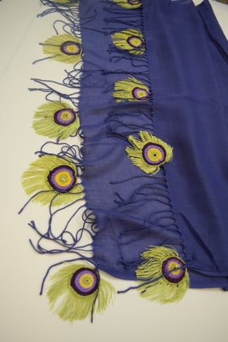 طرحة بكروشيه طاووس اويا تركي ازرق مع اخضر